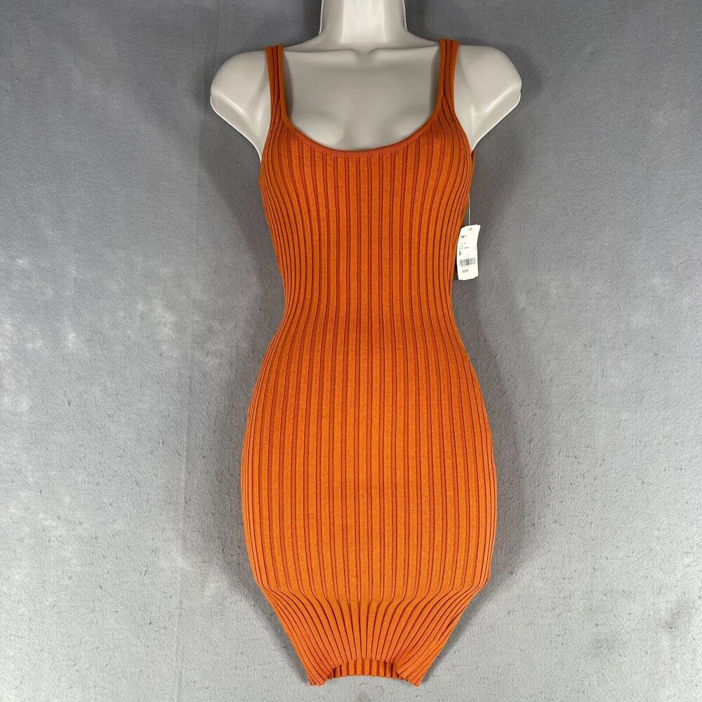 Hera Collection Knit Bodycon Dress Women's S Orange Rayon Scoop Neck Sleeveless